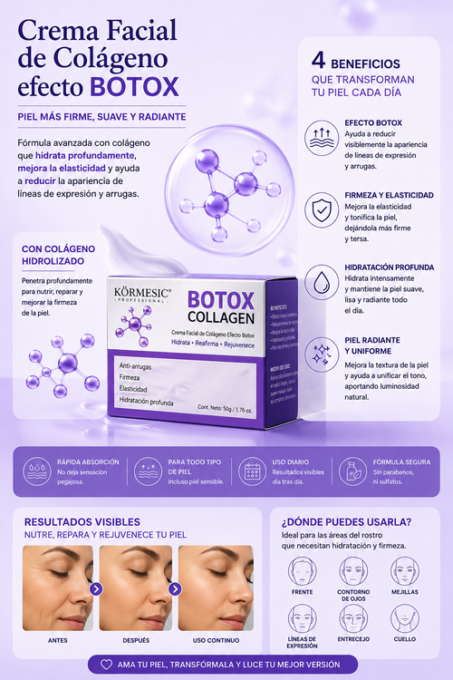 Crema Facial de Colágeno Efecto Botox Antiarrugas – Reafirmante, Hidratante y Regeneradora