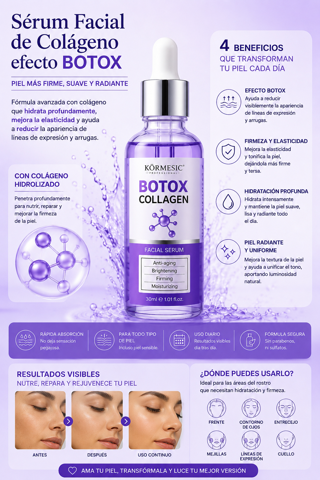 Sérum Facial de Colágeno Efecto Botox Antiarrugas – Reafirmante, Hidratante y Rejuvenecedor